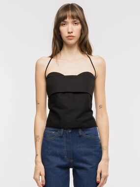 Toit Volant Black Lace Up Back Bandeau Crop Top, Size S NWT